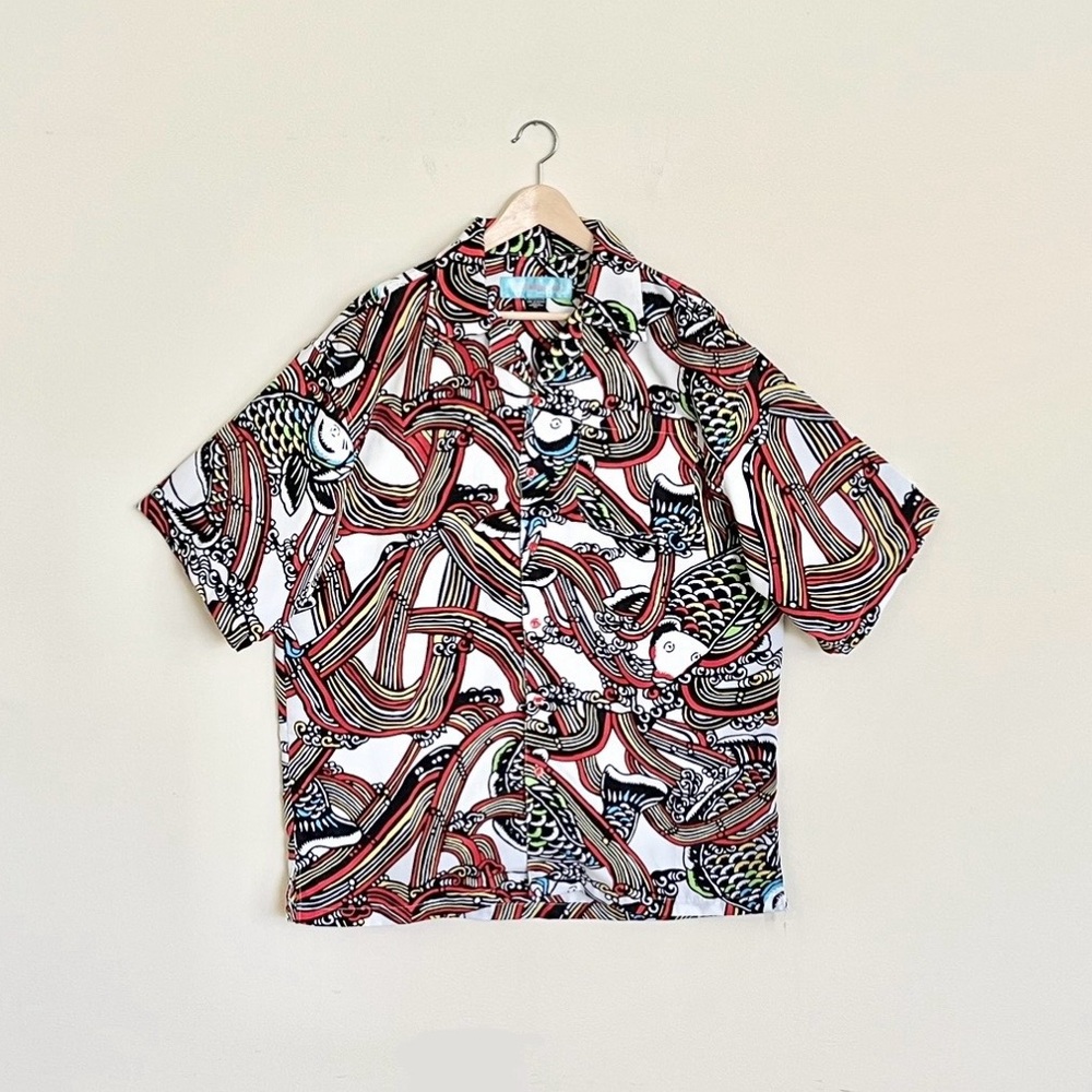 GB Design Lab Koi Fish Water Stream Pattern Button Down Shirt Men’s XL Oversized